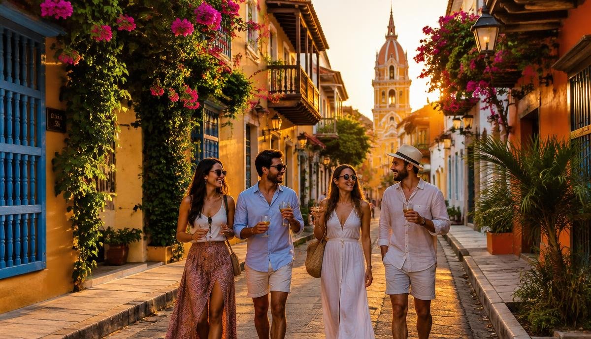 Despedida de soltera en Cartagena: calle colonial al atardecer