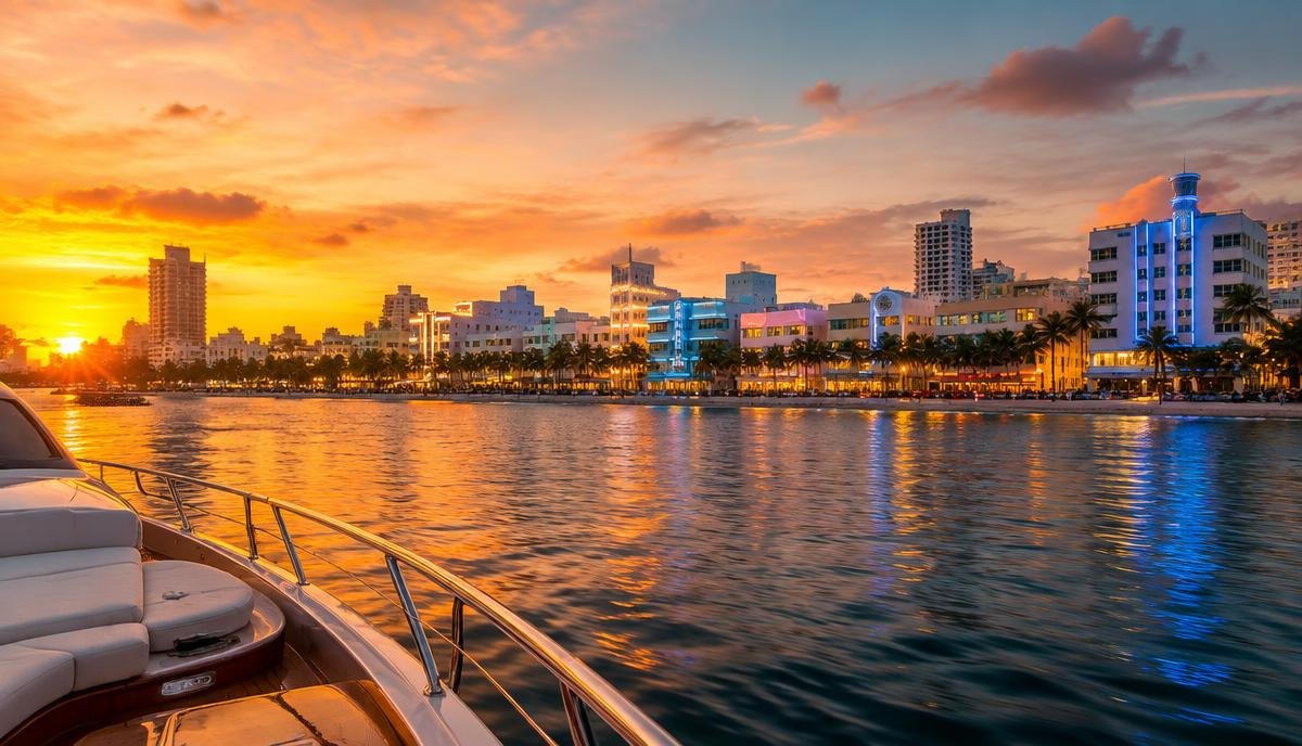 Despedida de soltera en Miami: skyline de South Beach desde un yate