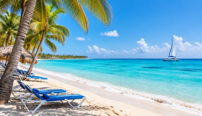 Despedida de soltera en Punta Cana: playa turquesa con palmeras