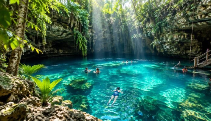 Despedida de soltera en Riviera Maya: cenote turquesa en la selva